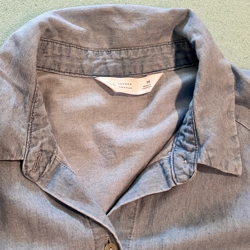 LC Lauren Conrad Women's Denim Blue Button-Up Shirt